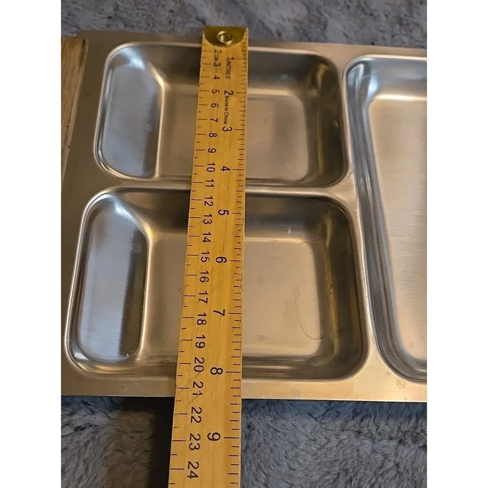Vintage Kalmar Designs MCM Stainless Steel Teak Handles Divided Serving Tray 13